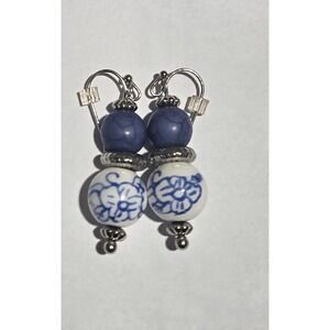 Dangle earrings Jewelry Blue White bead blue crystal Silver tone